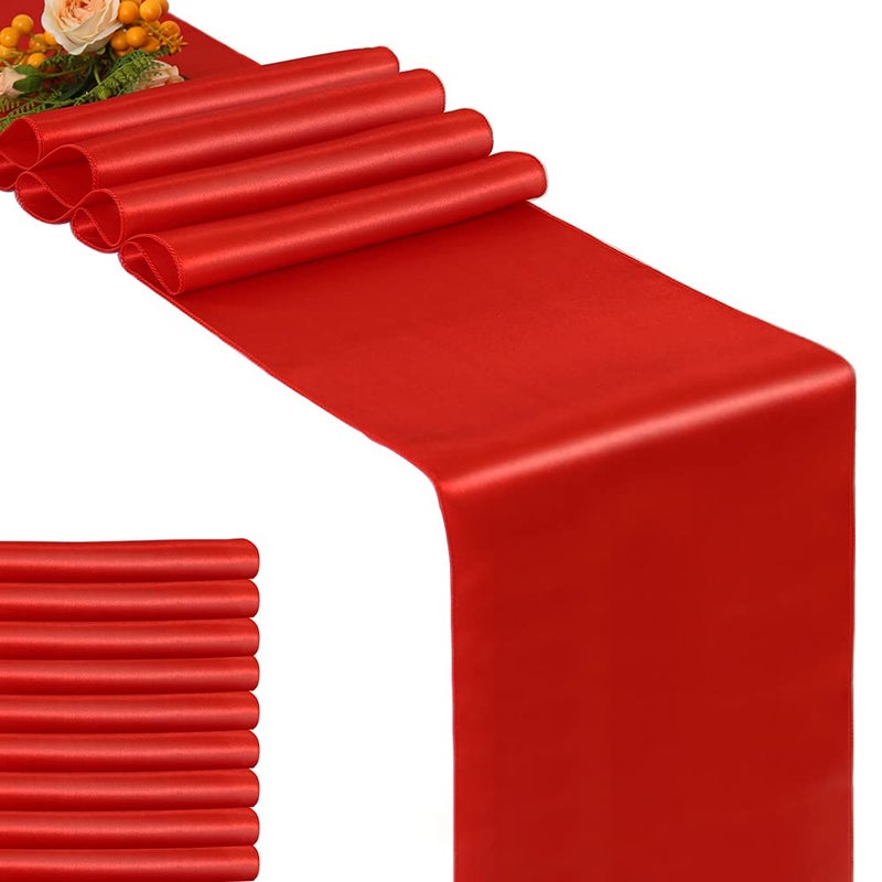 GFCC Pack of 10 Red Satin Table Runner 12 x 108 Inches for Wedding Party Events Decoration - Image 1